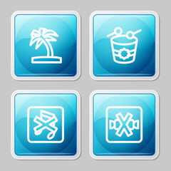Set line Tropical palm tree, Ramadan drum, Speaker mute and No sweets icon. Vector