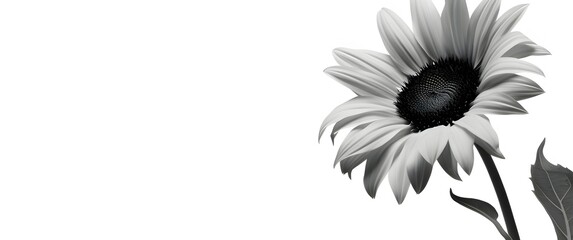 Banner, sunflower in shades of gray on a white isolated background, space for the inscription.