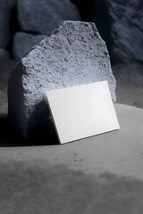 A white sheet, a blank sheet of paper on a background of a large stone.