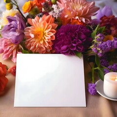 White card, a blank sheet decorated with multifloral flowers.