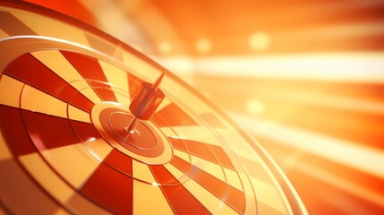 a dart is hitting the target on a goal, space for text, in the style of writer academia, sunrays shine upon it, dark orange and light beige, AI generated. - obrazy, fototapety, plakaty