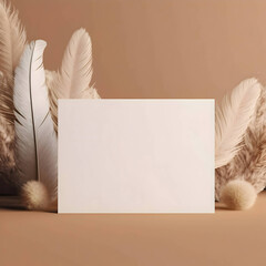 A white blank sheet, a white feather and a beautiful brown arrangement.