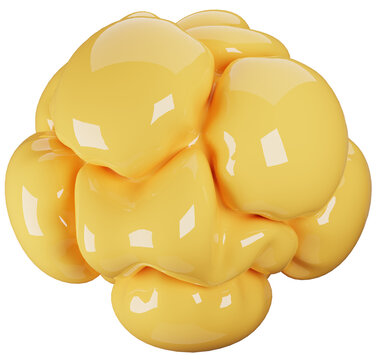 3D glass inflated abstract shape . Puffy yellow object design.