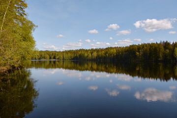 Fototapeta na wymiar Beautiful forest sky lake reflection