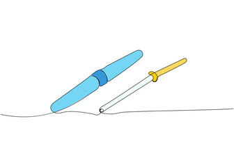 Rubber Dropper with Glass Pipette, medical supplies, equipment one line color art. Continuous line drawing of medication, healthcare, clinical, disposable, tool, narcotic, healthy, liquid