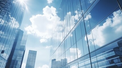 Reflective skyscrapers business office buildings. Beautiful illustration picture. Generative AI