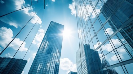 Reflective skyscrapers business office buildings. Beautiful illustration picture. Generative AI
