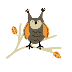 Owl on branch of tree. fall clipart,  autumn twig
