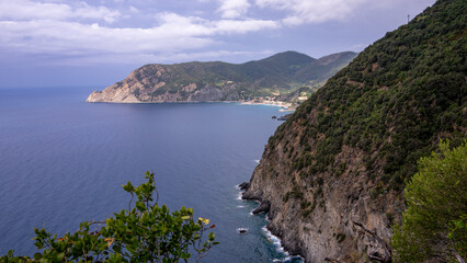 The rugged and beautiful Mediterranean coastline of Cinque Terre, Italy.