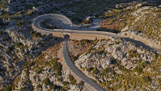 Aerial View of Mirador Coll de Reis, Observation Deck In Coll dels Reis, Nus de sa Corbata In Mallorca, Spain. 