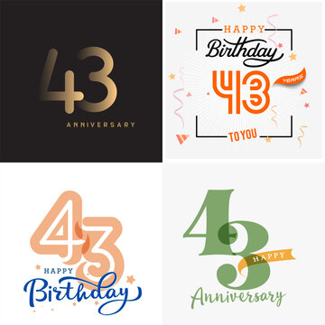 43 years anniversary vector number icon, birthday logo label, anniversary design