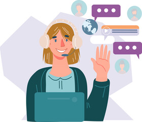 Customer service operator, online technical support female hotline adviser. Online assistant of virtual help service.