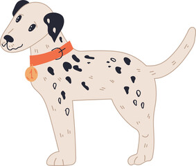 Dalmatians dog lovely cartoon character. Domestic pet. Funny hand drawn dog or puppy with black spots.