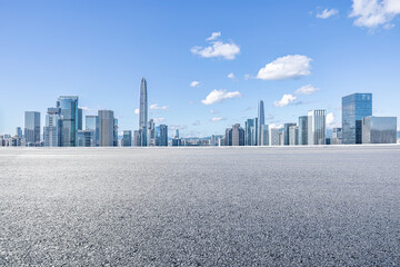 Urban asphalt road and buildings skyline in Shenzhen, China