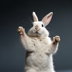 Obraz premium A joyful white rabbit celebrating with open arms