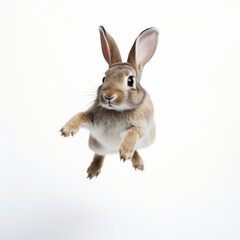 A jumping rabbit in mid-air