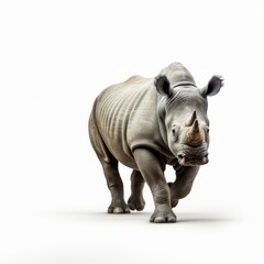 Fototapeta premium A majestic white rhinoceros standing proudly against a pure white backdrop