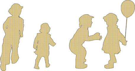 Vector illustration of a playful silhouette of a child playing in gold color