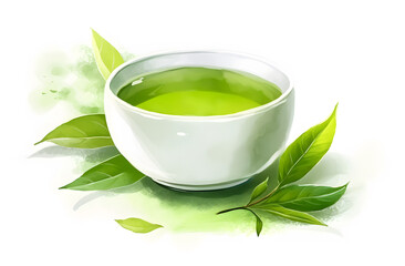 水彩の日本茶、緑茶