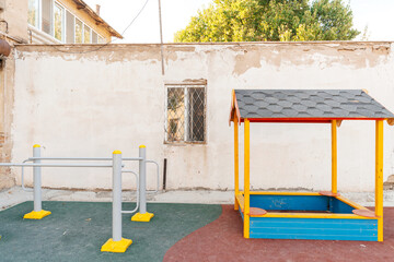 playground in a disadvantaged area of shymkent. new playground in the old district in kazakhstan.