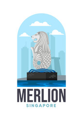 Merlion poster illustration design. Flatcartoon vector building illustration. Vector eps 10
