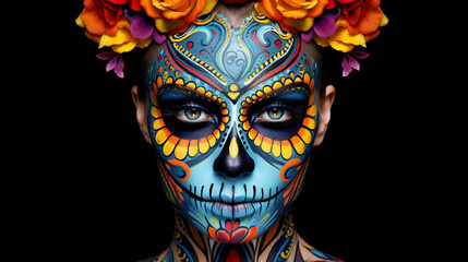 Naklejka premium Festive Calavera Face Paint Día de los Muertos