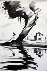 Smudged ink brushwork, rough sketch. Beautiful illustration picture. Generative AI