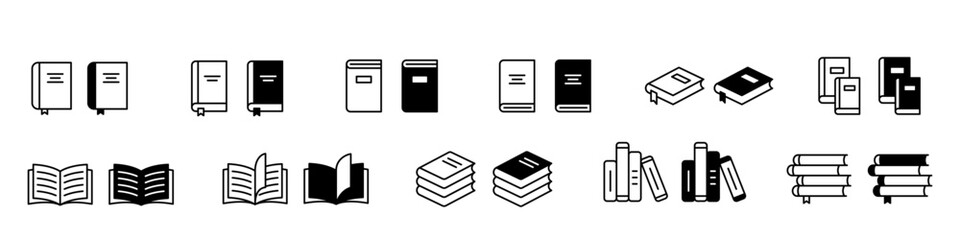 Book icon pictogram set illustration, diferent views books - obrazy, fototapety, plakaty