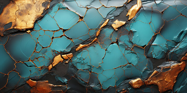 Wunderschöne Blattgold mit türkis Marmor Kunst als Hintergrund für Webdesign und als Druckvorlage, ai generativ