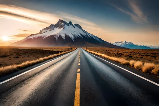 road leading to a snowcapped mountain