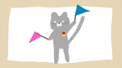 Cat's support, flag waving