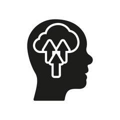 Mental Growth Silhouette Icon. Potential Career Success Motivation Glyph Pictogram. Human Head with Arrow Up. Psychology Therapy Solid Sign. Intellectual Process Symbol. Isolated Vector Illustration