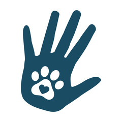 Cat paw with heart in human hand svg cut file. Isolated vector illustration. © db
