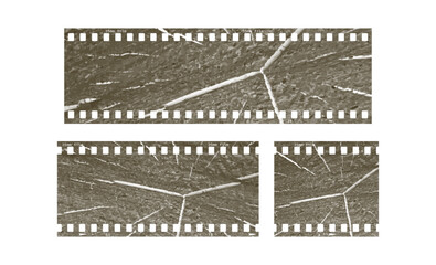 Vintage style 35mm film strip set, retro vintage vector design on white background. Retro film reel symbol illustration to use in photography, television, cinema, photo frame. 