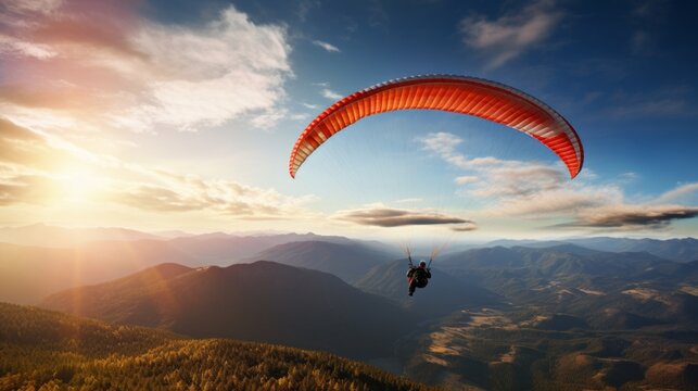 Para glider is in the sky. Beautiful illustration picture. Generative AI