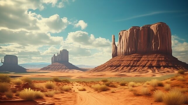 Travel trip in the desert of USA. Beautiful illustration picture. Generative AI