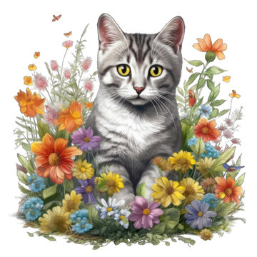 Adorable American Shorthair Kitten Illustration