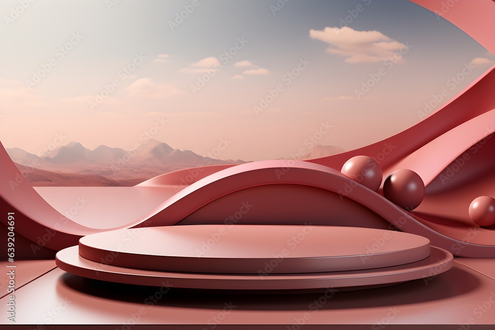 Poster 3d realistic podium for product shooting with a lot of space to put a product with abstract scene co