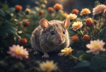 mouse in the garden - obrazy, fototapety, plakaty