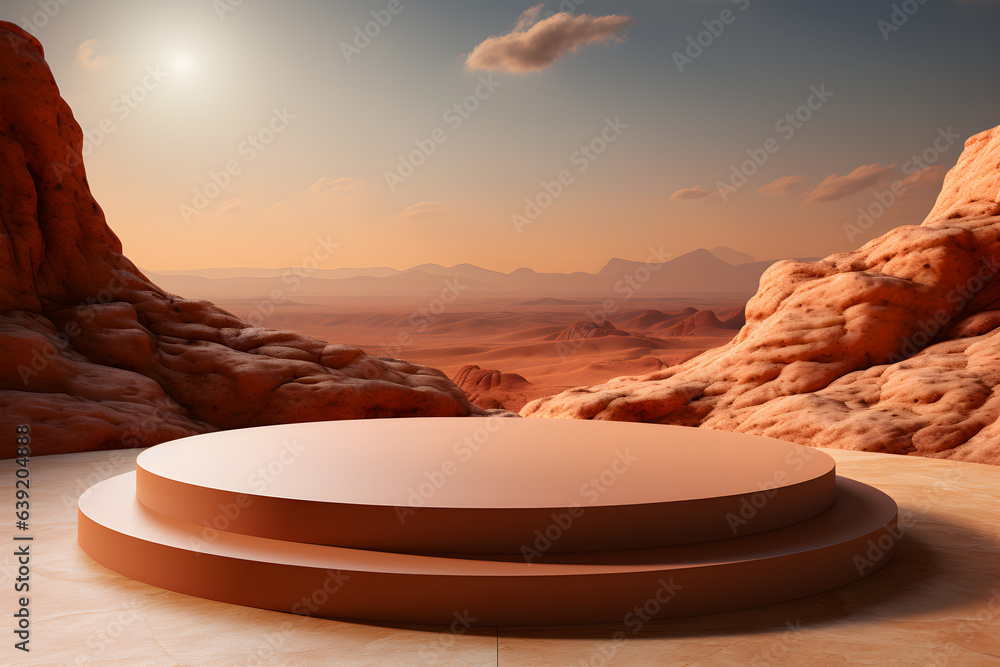 Poster 3d realistic podium for product shooting with a lot of space to put a product with abstract scene co