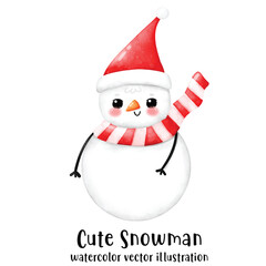 Fototapeta na wymiar Watercolor Illustration Cute snowman character. Cute snowman, Christmas, vector illustration