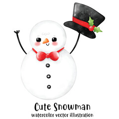Watercolor Illustration Cute snowman character. Cute snowman, Christmas, vector illustration