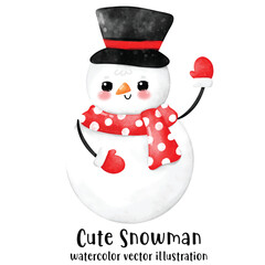 Watercolor Illustration Cute snowman character. Cute snowman, Christmas, vector illustration