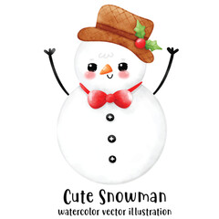Watercolor Illustration Cute snowman character. Cute snowman, Christmas, vector illustration
