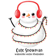 Watercolor Illustration Cute snowman character. Cute snowman, Christmas, vector illustration
