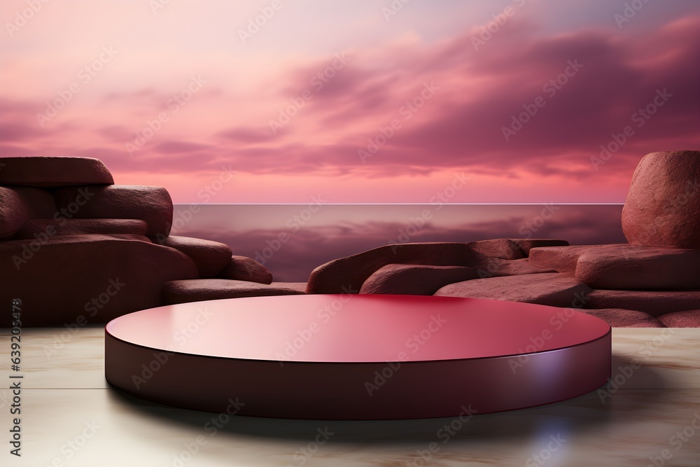 Poster 3d realistic podium for product shooting with a lot of space to put a product with abstract scene co