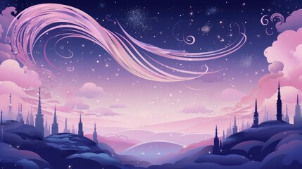 Celestial Pink blue abstract cosmic space universe background, fairytale magic card, horizontal banner. Modern AI illustration for astronomy Web design, tarot, wedding invitation, posters..