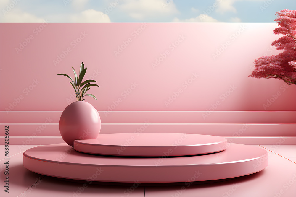 Poster 3d realistic podium for product shooting with a lot of space to put a product with abstract scene co