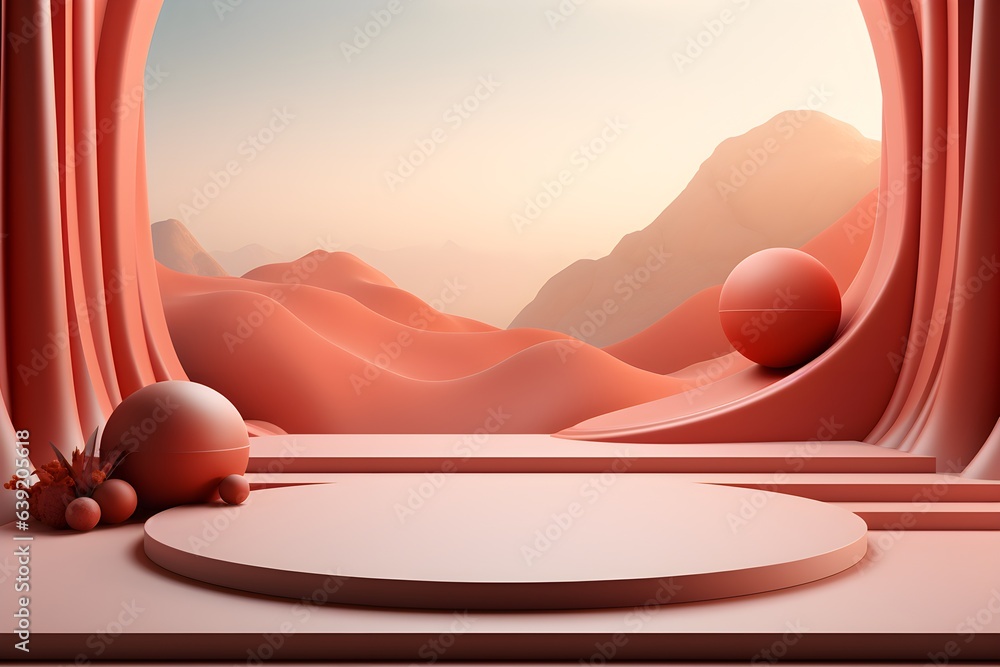 Poster 3d realistic podium for product shooting with a lot of space to put a product with abstract scene co