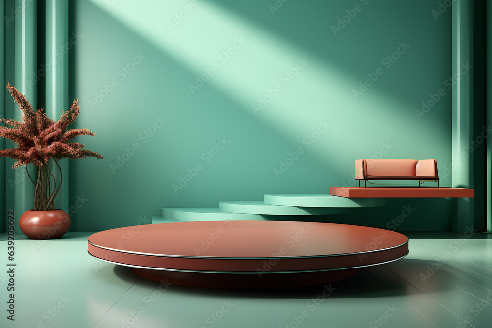 Poster 3d realistic podium for product shooting with a lot of space to put a product with abstract scene co